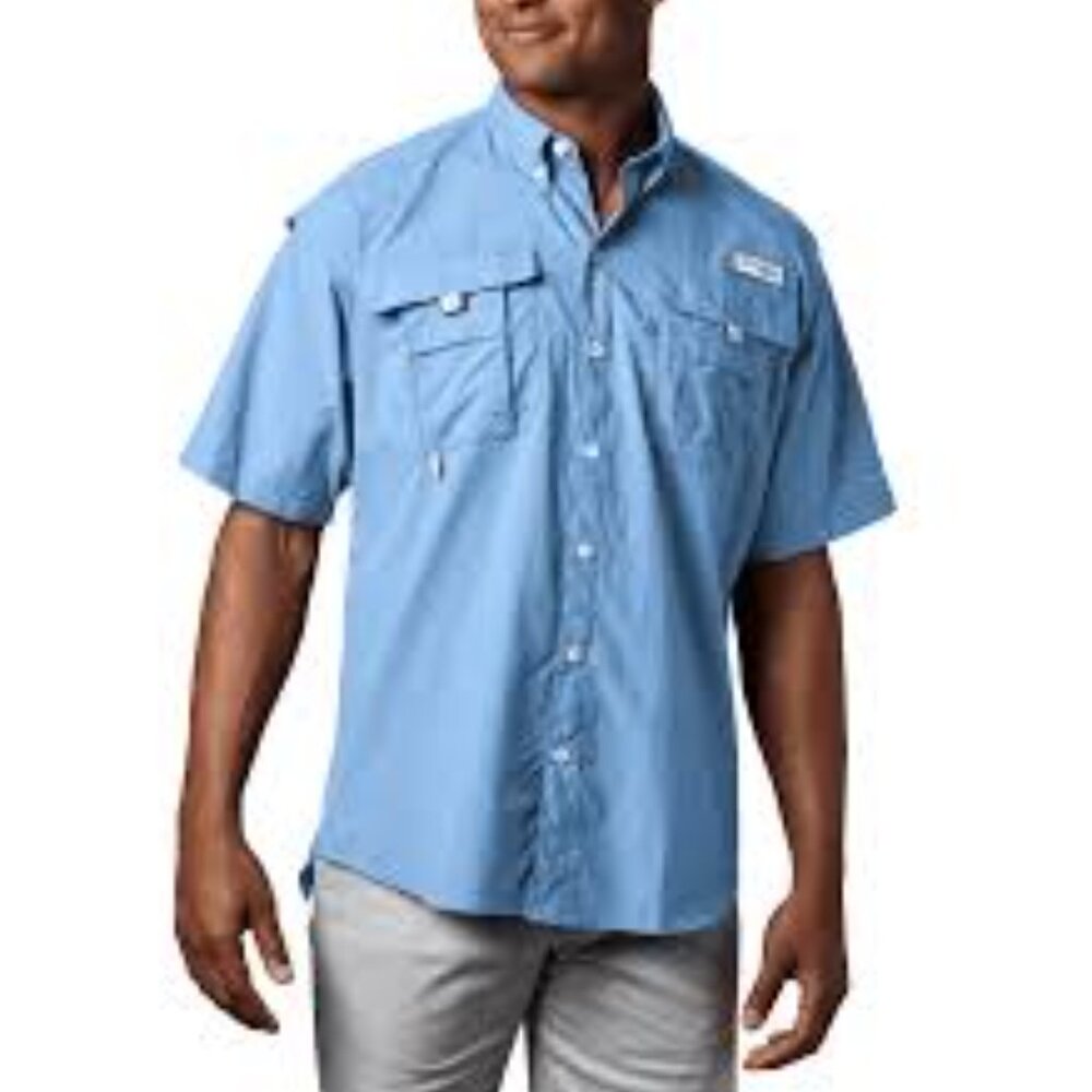 Columbia PFG Performance Fishing Gear Bahama Short Sleeve Shirt Men's Blue Large